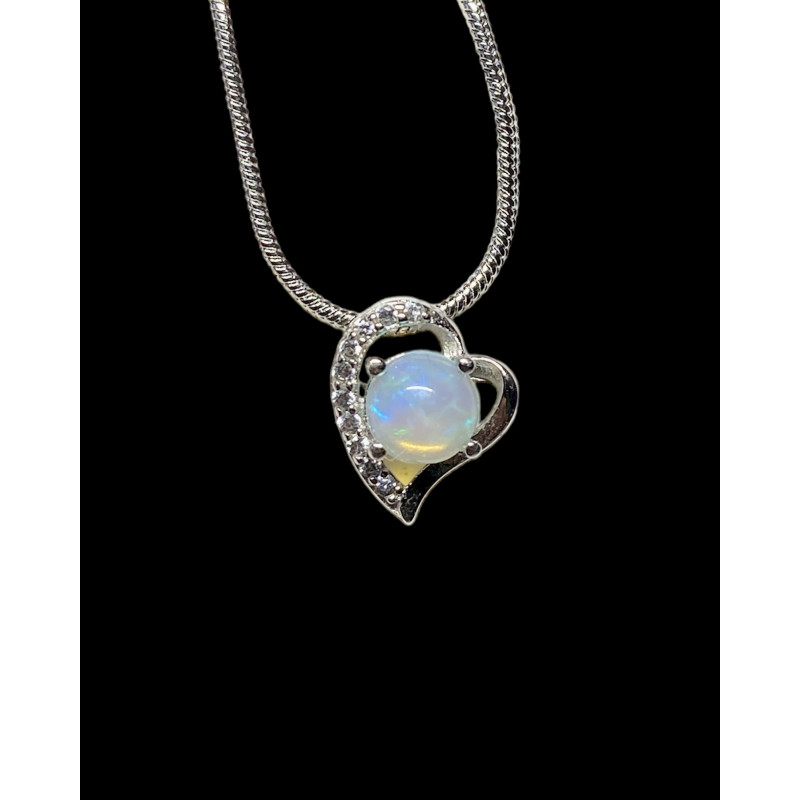 Pendentif argent coeur Opale Ethiopienne