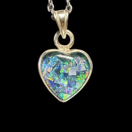 Pendentif argent 925 "Coeur" opale triplet mosaïque Australie
