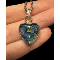 Pendentif argent 925 "Coeur" opale triplet mosaïque Australie