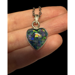 Pendentif argent 925 "Coeur" opale triplet mosaïque Australie