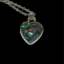 Pendentif argent 925 "Coeur" opale triplet mosaïque Australie