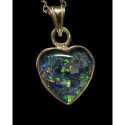 Pendentif argent 925 "Coeur" opale triplet mosaïque Australie
