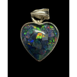 Pendentif argent 925 "Coeur" opale triplet mosaïque Australie