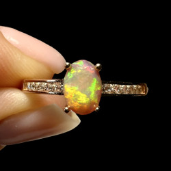Bague argent plaqué or rose opale welo facettée