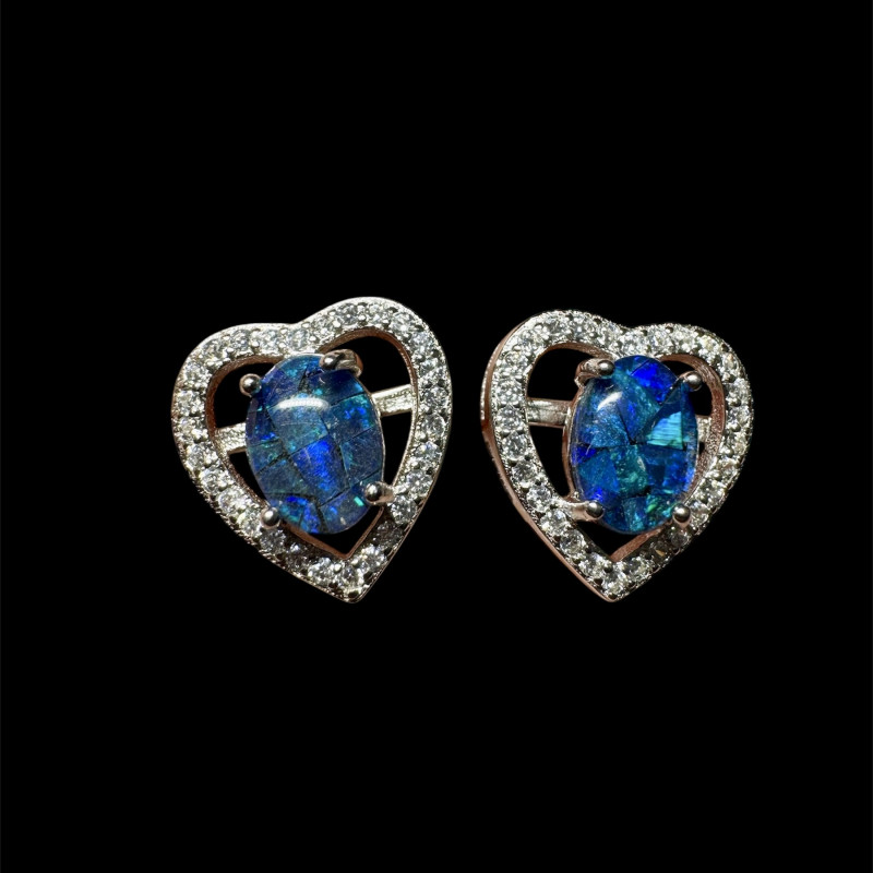 Boucles d'oreilles coeur triplets bleus mosaïque australiens