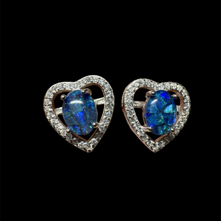 Boucles d'oreilles coeur triplets bleus mosaïque australiens