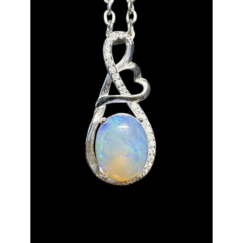 Pendentif argent 925 coeur opale Coober Pedy Australie