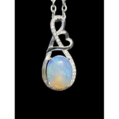 Pendentif argent 925 coeur opale Coober Pedy Australie