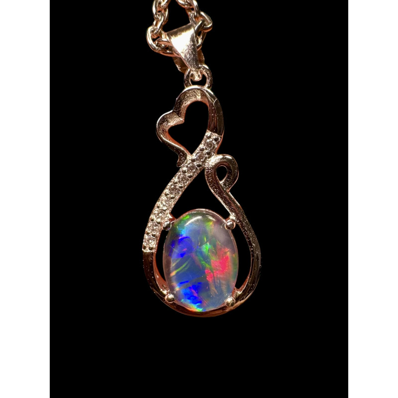 Pendentif argent 925 coeur opale triplet Australie