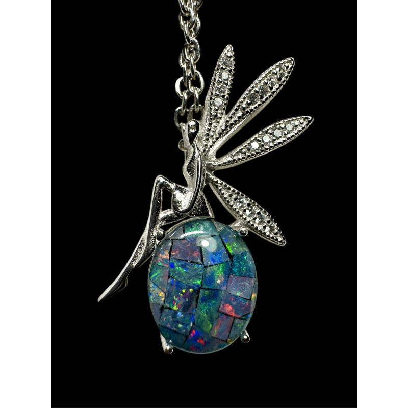 Pendentif fée argent Opale triplet mosaïque