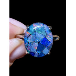 Bague argent opale triplet mosaïque australienne