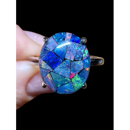 Bague argent opale triplet mosaïque australienne