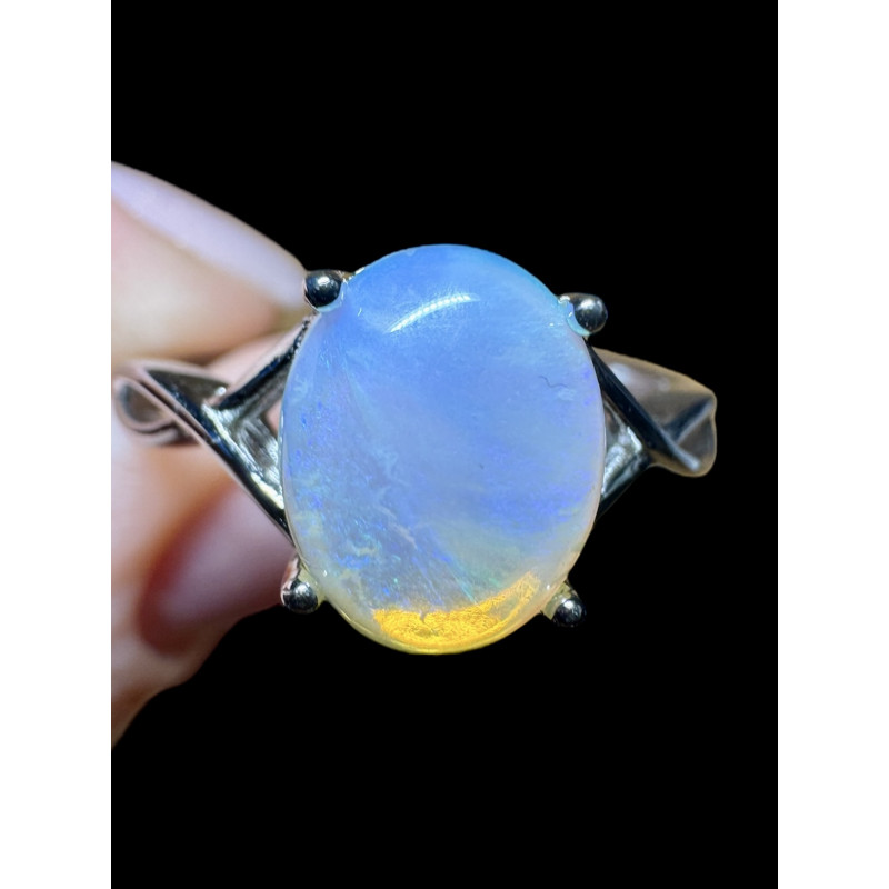 Bague argent opale crystal Coober Pedy