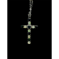 Pendentif argent croix 12 opales Ethiopiennes