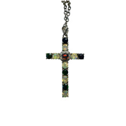 Pendentif argent croix 12 opales Ethiopiennes