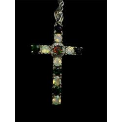 Pendentif argent croix 12 opales Ethiopiennes