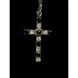 Pendentif argent croix 12 opales Ethiopiennes
