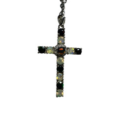 Pendentif argent croix 12 opales Ethiopiennes