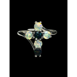 Bague argent croix opales ethiopiennes facettées