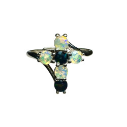 Bague argent croix opales ethiopiennes facettées