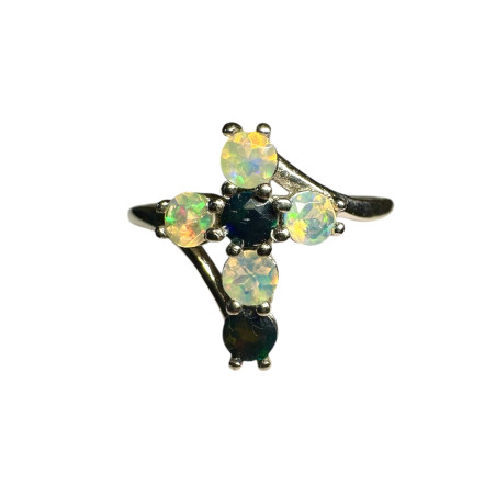 Bague argent croix opales ethiopiennes facettées
