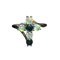 Bague argent croix opales ethiopiennes facettées