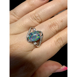 Bague argent opale triplet mosaïque australienne