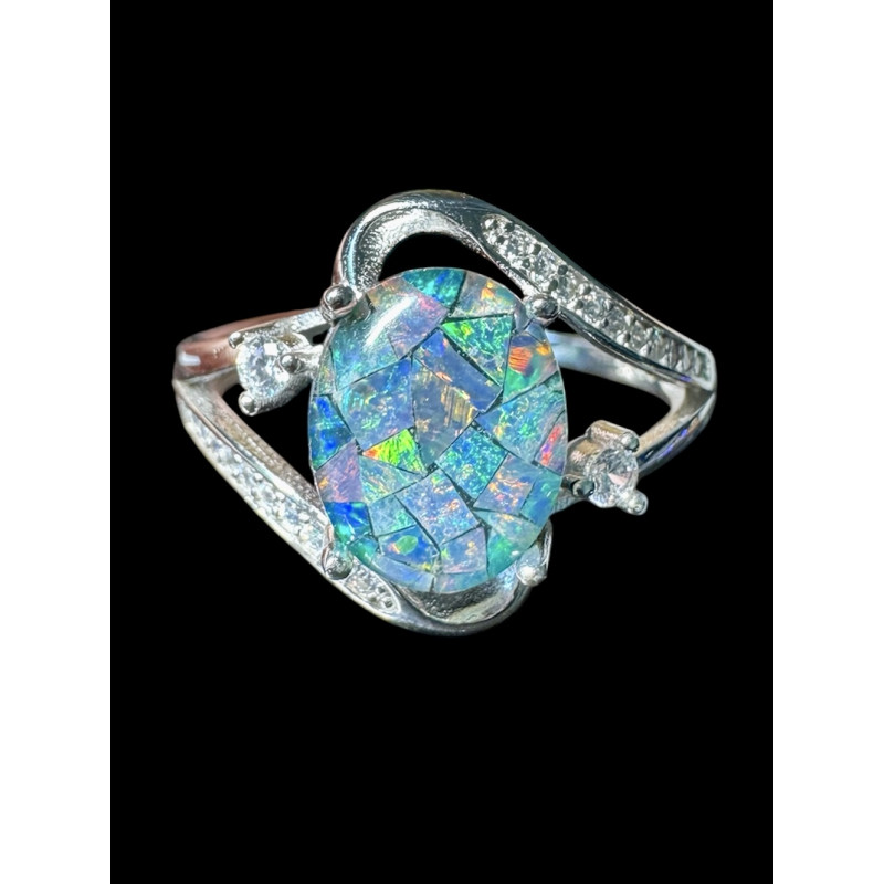 Bague argent opale triplet mosaïque australienne