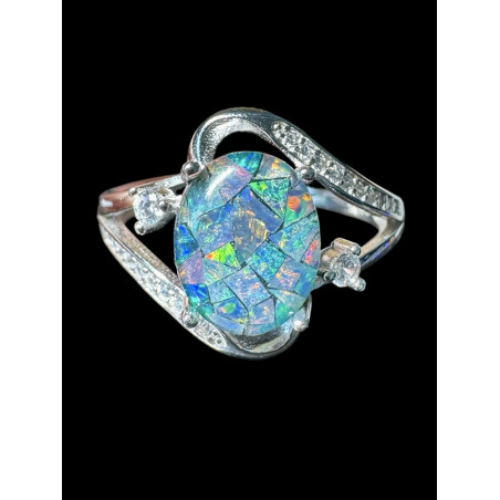 Bague argent opale triplet mosaïque australienne