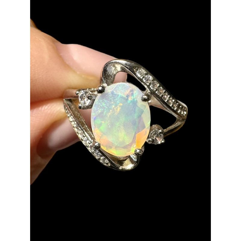 Bague argent  opale welo crystal  facettée