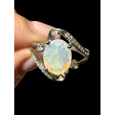 Bague argent  opale welo crystal  facettée