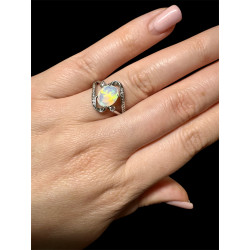 Bague argent  opale welo crystal  facettée