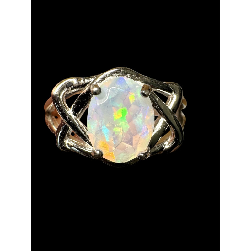 Bague argent opale welo crystal facettée