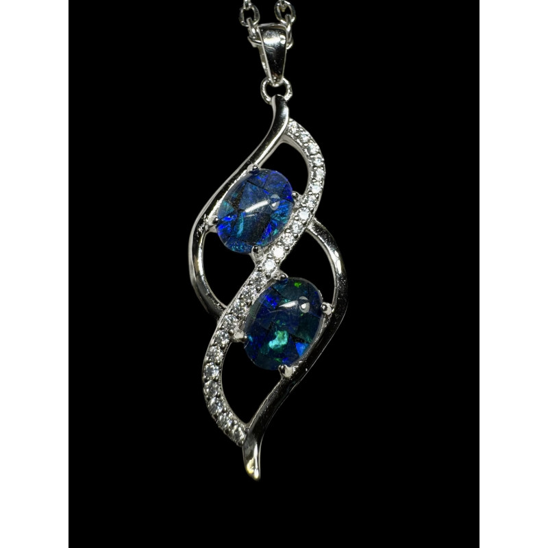 Pendentif argent Opale triplet mosaïque australien