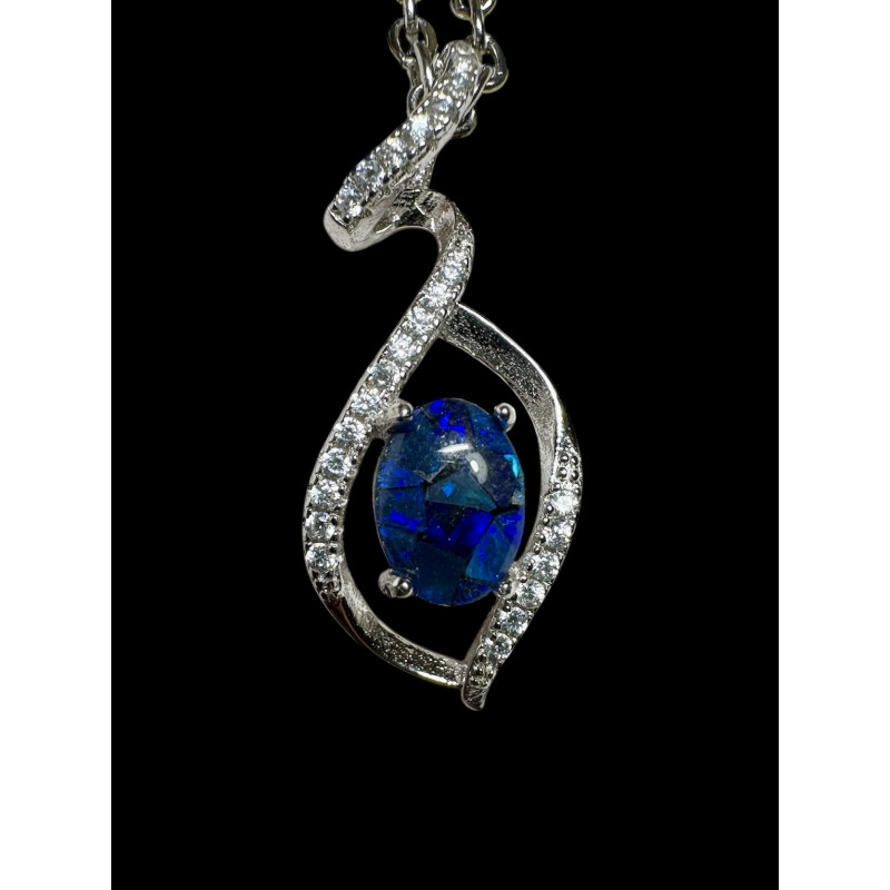 Pendentif argent Opale triplet mosaïque australien