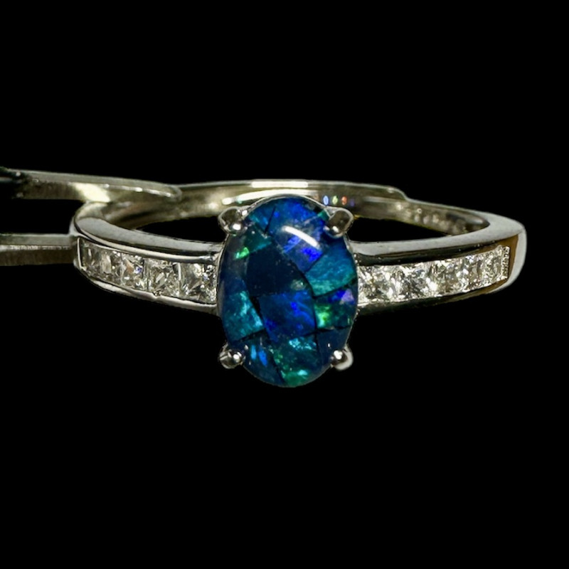 Bague opale triplet mosaïque australienne