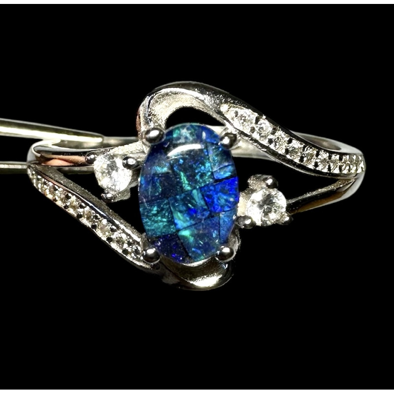 Bague argent opale triplet mosaïque australienne