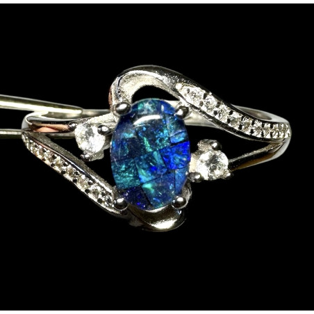 Bague argent opale triplet mosaïque australienne