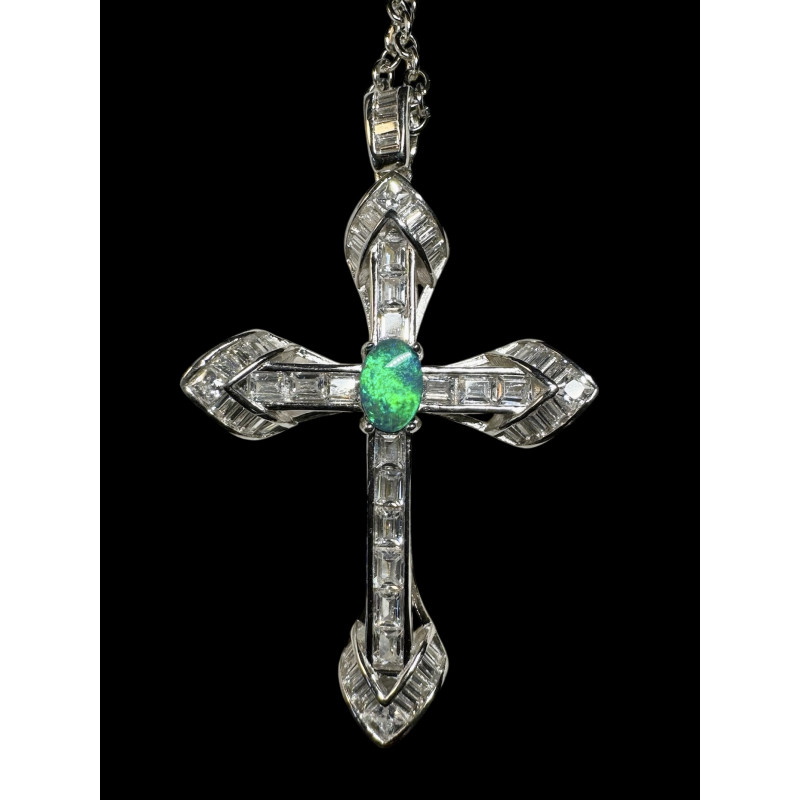 Pendentif argent "croix" zircons et  Opale doublet Australienne
