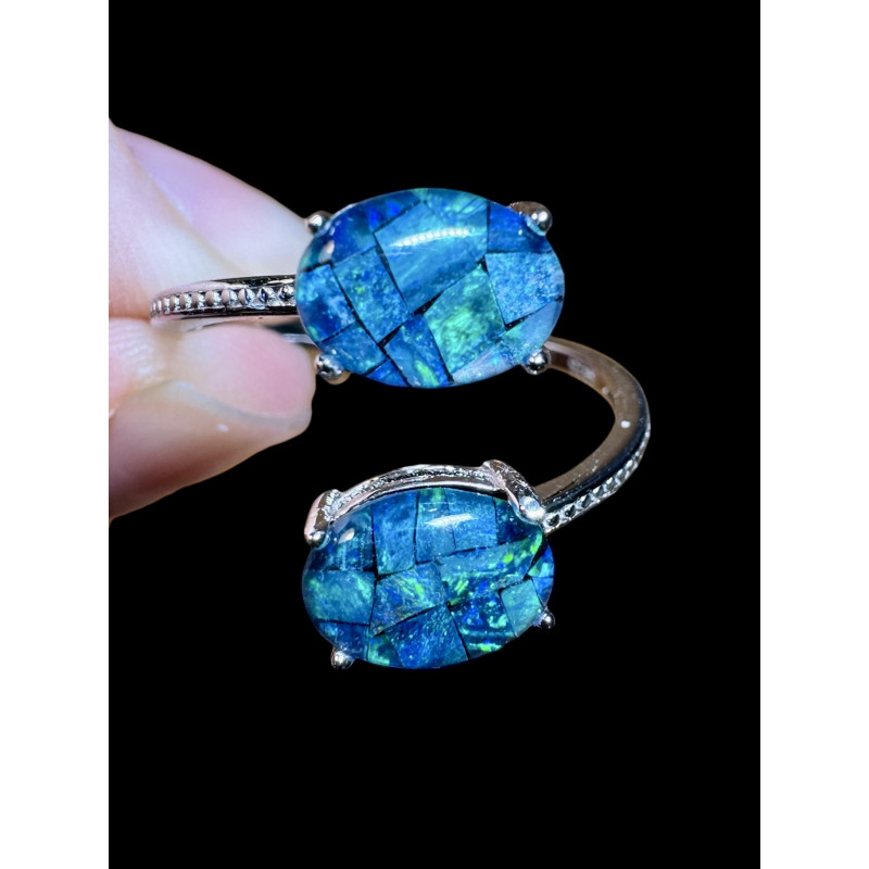 Bague argent opale triplet mosaïque australienne