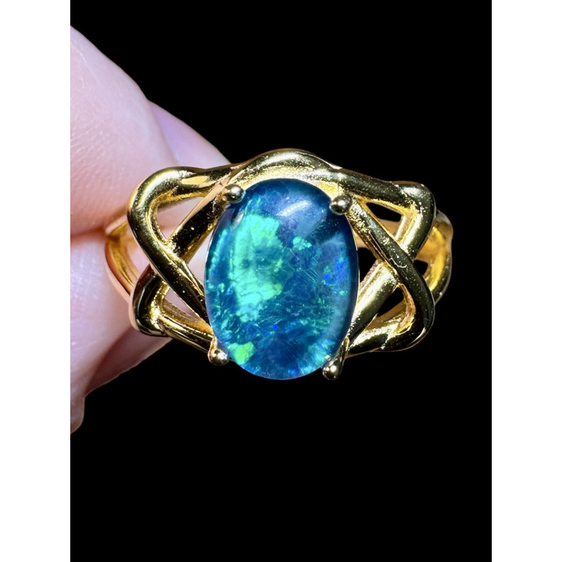 Bague argent plaqué or opale triplet australienne