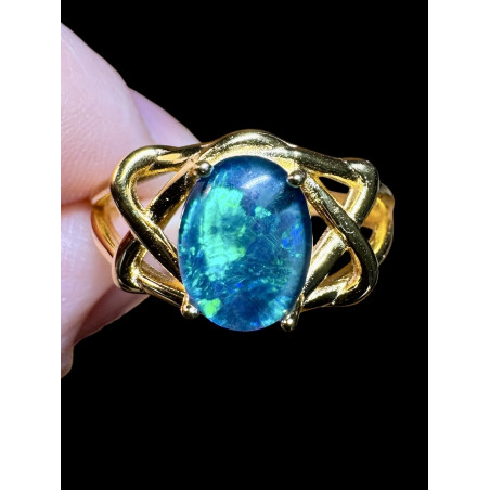 Bague argent plaqué or opale triplet australienne