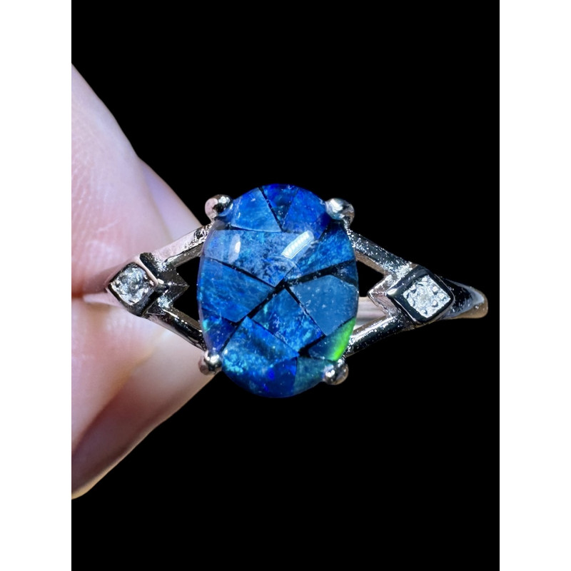 Bague argent opale triplet mosaïque australienne