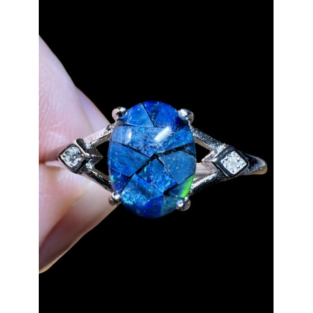 Bague argent opale triplet mosaïque australienne