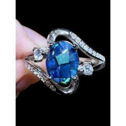 Bague argent opale triplet mosaïque australienne