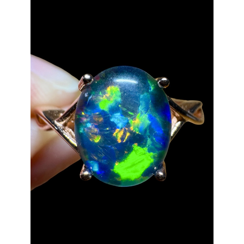 Bague argent plaqué or rose opale triplet australienne