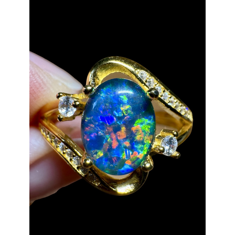 Bague argent plaqué or opale triplet australienne