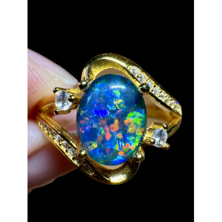 Bague argent plaqué or opale triplet australienne