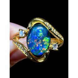 Bague argent plaqué or opale triplet australienne