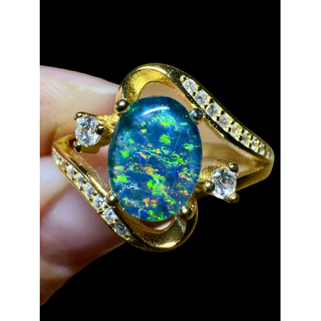 Bague argent plaqué or opale triplet australienne